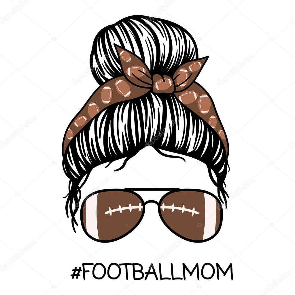 Football Mom. Women with aviator glasses bandana. Women. Vector illustration.  Isolated on white background. Good for posters, t shirts, postcards.