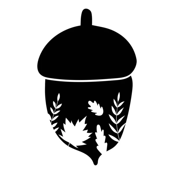 Acorn Silhouette Leaves Acorn Autumn Vector Icon Illustration Isolated White — Stock Vector