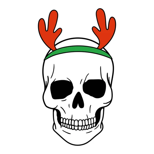 Totenkopf Santa Hirschgeweih Gruseliger Weihnachtsschädel Horror Weihnachten Vektorillustration Isoliert Auf — Stockvektor