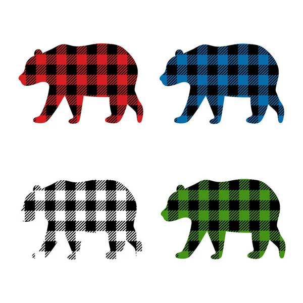 Bear Buffalo Plaid Christmas Bear Isolated White Background — Stock Vector