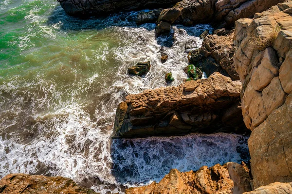 Seascape with rocks and waves from above, Crimea