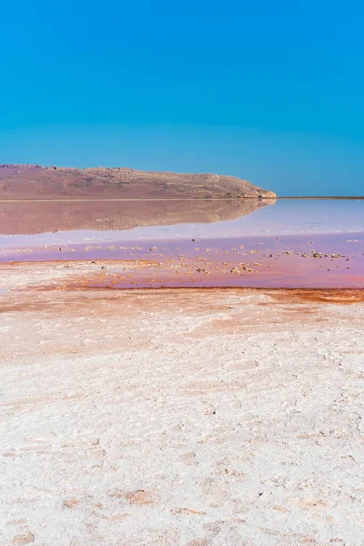 Lago Salato Rosa Insolito Nella Crimea Incredibile Riflessione Sulla Superficie — Foto Stock