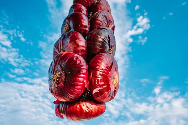 Bunch Red Onions Hanging Air — Stock Photo, Image