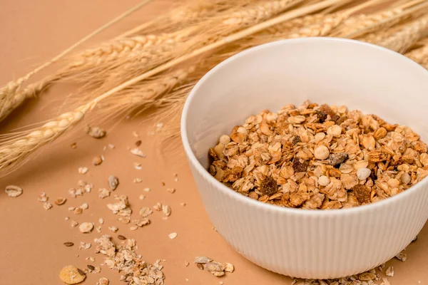 Tazón Cereal Vaso Leche Vista Superior Concepto Desayuno Saludable — Foto de Stock