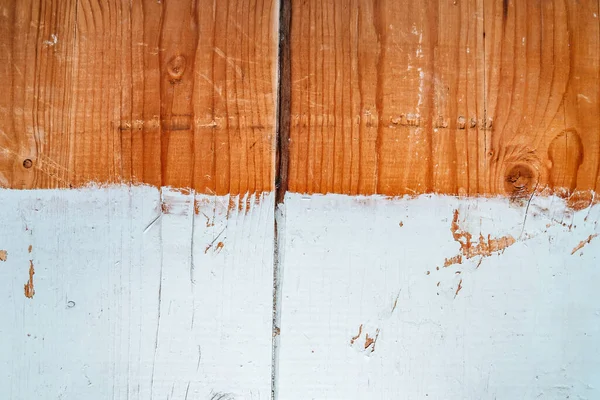 Fundo Madeira Meio Pintado Com Tinta Azul — Fotografia de Stock