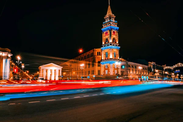Gatan Dekorerad Med Julbelysning Och Dekorationer Sankt Petersburg — Stockfoto