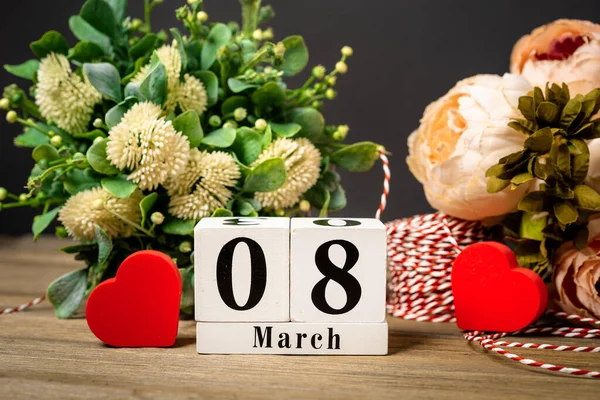 Fundo Dia Das Mulheres Com Espaço Cópia Flores Calendário Março — Fotografia de Stock