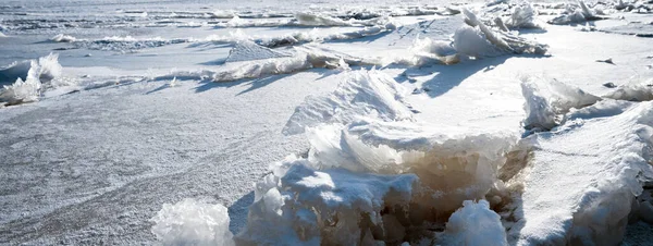 Gelo Superfície Nevada Rio Gelado Fundo Inverno — Fotografia de Stock