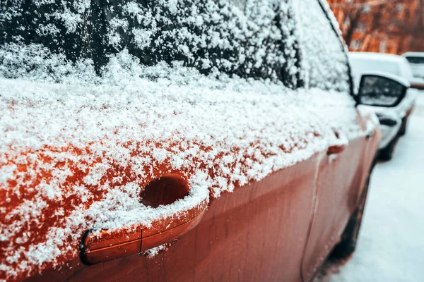 Schneebedeckter Kotflügel Verschneite Wintersaison Für Autofahrer — Stockfoto