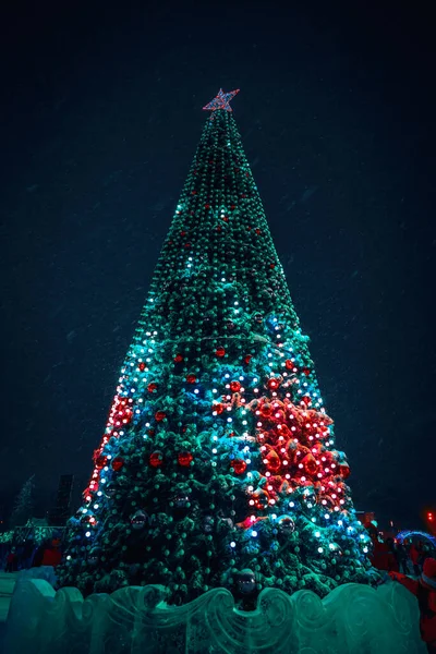 Julgran Torget Natten Plats För Text — Stockfoto