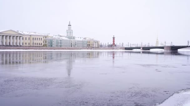 Donmuş Neva Nehri Petersburg Daki Kunstkamera Manzarası Şehrin Kış Manzarası — Stok video