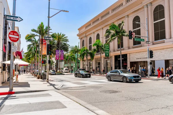 Streets Beverly Hills Shops Palm Trees Bright Buildings Los Angeles — Stock Photo, Image