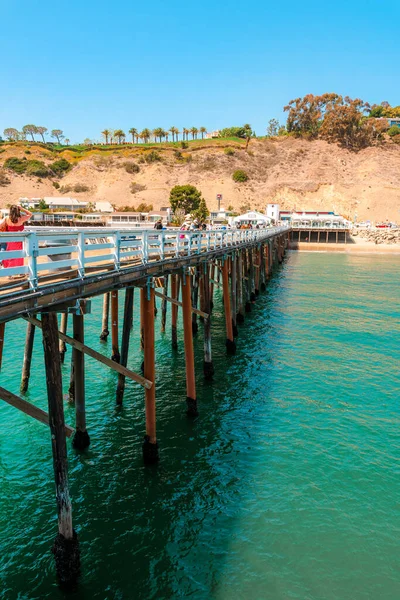 Malibu Beach Pier Californie Vue Carte Postale Ciel Bleu Belles — Photo