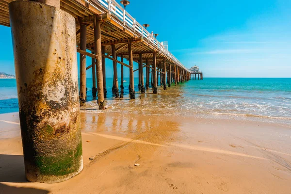 Malibu Beach Piren Kalifornien Vykort Blå Himmel Och Vackra Havsvågor — Stockfoto