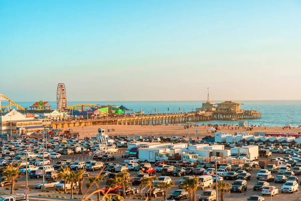 Vue Panoramique Santa Monica Plage Coucher Soleil Photo Nuit Haut — Photo