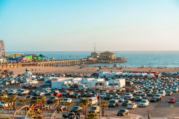 Vue Panoramique Santa Monica Plage Coucher Soleil Photo Nuit Haut — Photo