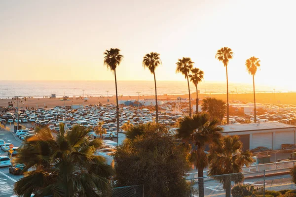 Blick Auf Santa Monica Und Den Strand Bei Sonnenuntergang Nachtaufnahme — Stockfoto