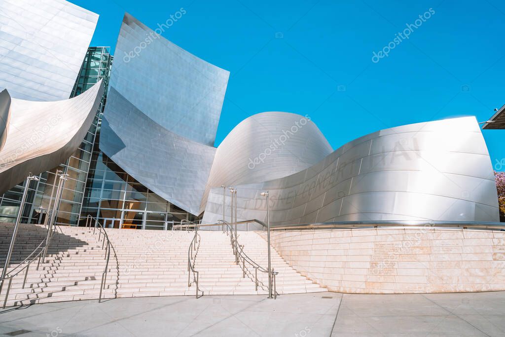 Walt Disney Concert Hall, grand futuristic building in downtown. Los Angeles, USA