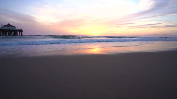 Video Bel Tramonto Sull Oceano Onde Calme Sulla Spiaggia California — Video Stock