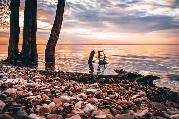 Scenic View Beautiful Sunset Sunrise River Spring Evening Cloudy Sky — Stock Photo, Image