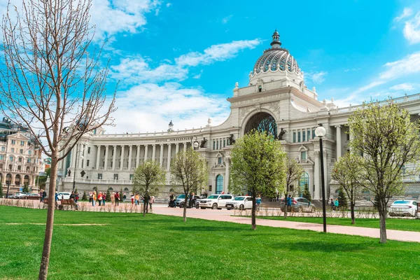 Panoramic view of the Palace of Agriculture on a sunny day in Kazan, Russia