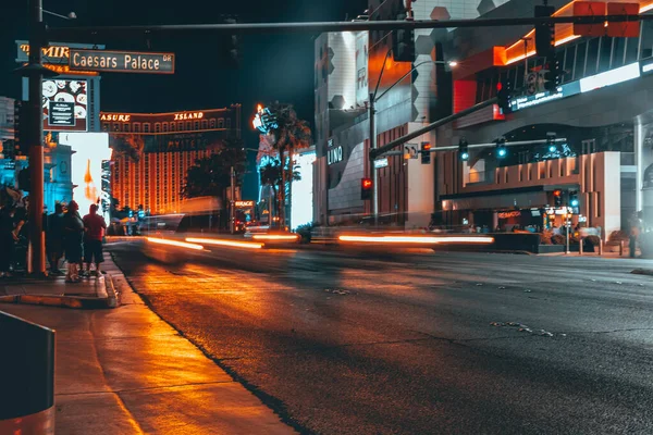 Panorama Gatan Med Hotell Las Vegas Massor Ljus Från Bilar — Stockfoto