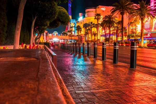 Panorama Street Hotels Las Vegas Lots Bright Lights Cars Buildings — Stock Photo, Image