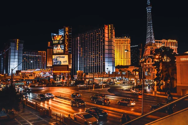 Panorama Rue Avec Des Hôtels Las Vegas Beaucoup Lumières Vives — Photo