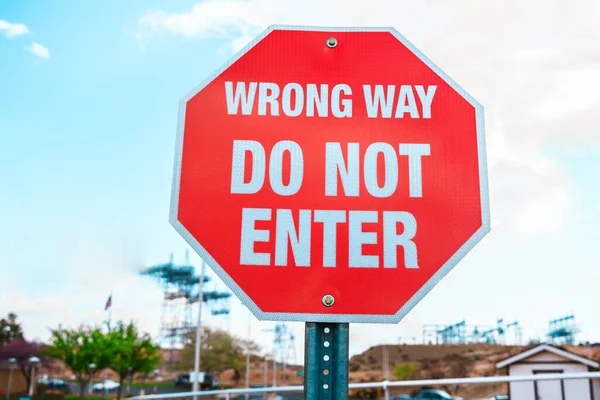 Red Wrong Way Road Sign American Roads — Stock Photo, Image