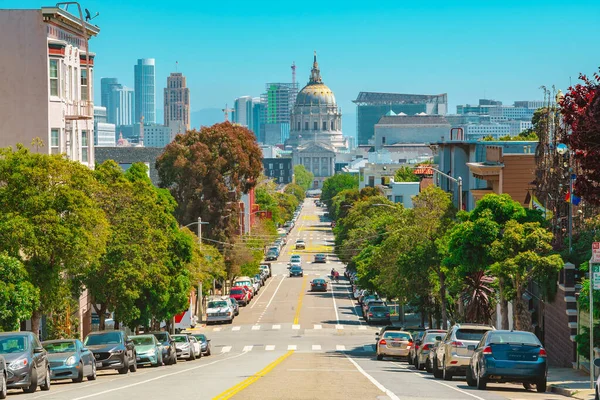 Hermosa Calle Con Casas Adosadas San Francisco Famosa Arquitectura San — Foto de Stock