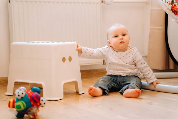 Cute Little Baby Home Bright Bedroom — Stock Photo, Image