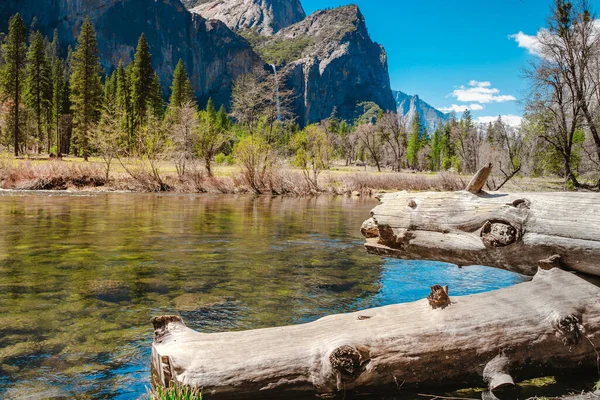 Paisagem Incrível Vista Para Rio Parque Nacional Yosemite Primavera — Fotografia de Stock