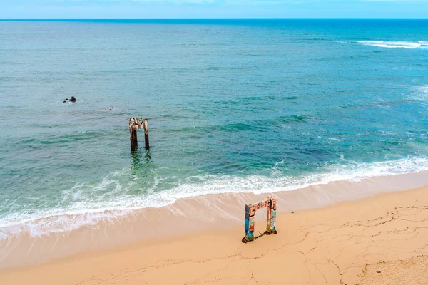 Destroyed Beams Pier Ocean Davenport California Davenport Usa Apr 2021 — Stock Photo, Image