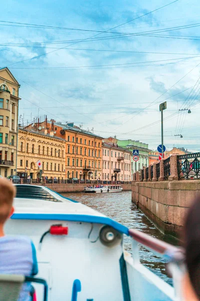 Une Excursion Bateau Sur Rivière Neva Une Vue Sur Remblai — Photo