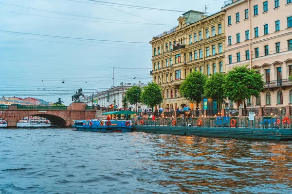 Pont Anichkov Sur Remblai Saint Pétersbourg Coucher Soleil Saint Pétersbourg — Photo