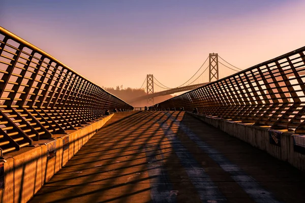 Vista Incrível Cais Aterro São Francisco Nascer Sol Ponte Baía — Fotografia de Stock