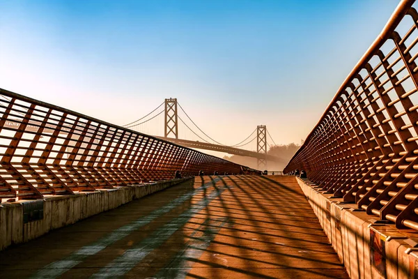 Vista Incrível Cais Aterro São Francisco Nascer Sol Ponte Baía — Fotografia de Stock