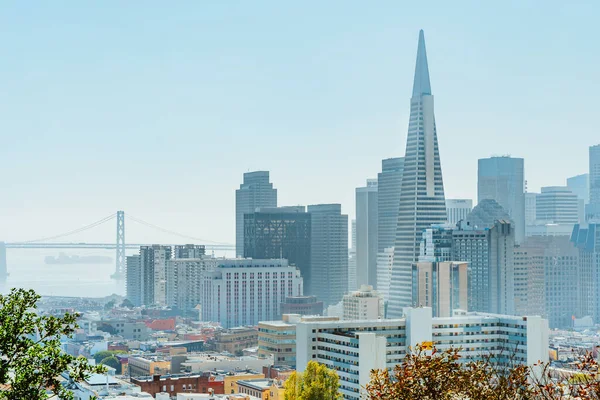 Panorama City San Francisco View Oakland Bay Bridge High Hill — Zdjęcie stockowe