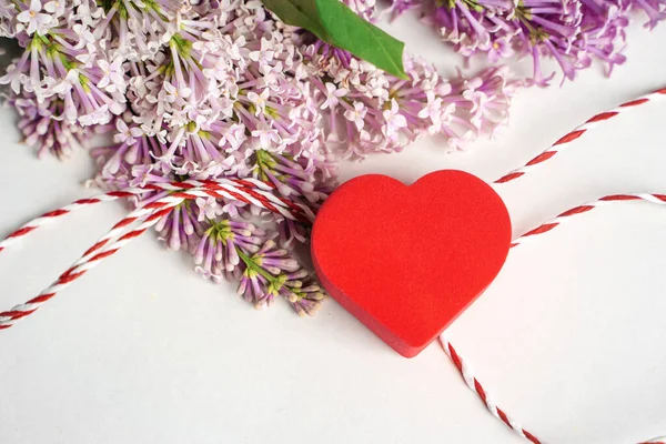 Red Heart Next Bouquet Lilacs Spring Romantic Banner — Stock Fotó