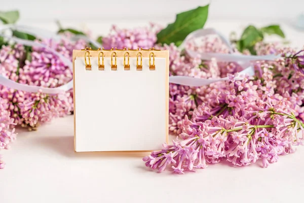 Beautiful Floral Composition Empty Paper Notepad Text Floral Spring Background — Stock fotografie