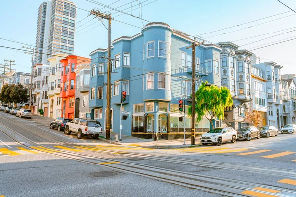 Picturesque Street San Francisco Beautiful Architecture Victorian Houses San Francisco — Foto de Stock