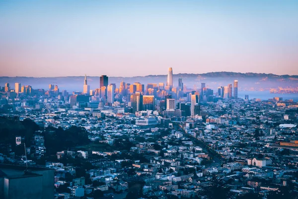 Picturesque Panorama City San Francisco Bright Beautiful Sunset Twin Peaks — Stockfoto