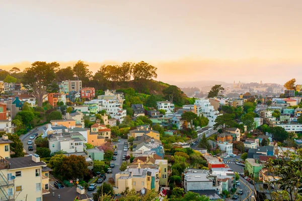 Picturesque Panorama City San Francisco Bright Beautiful Sunset Twin Peaks — Stockfoto