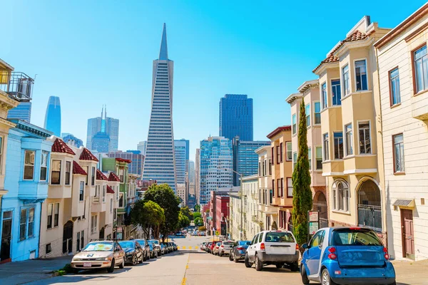 Panorama Van Een Lege Straat Het Zakencentrum Met Uitzicht Transamerica — Stockfoto