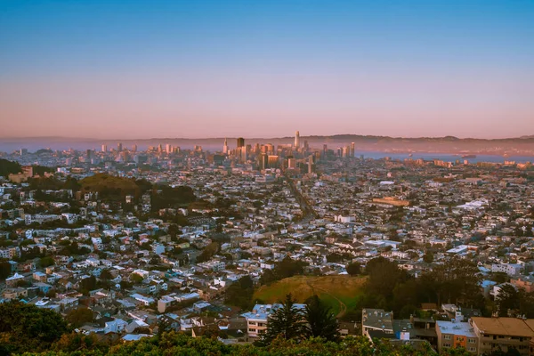 Picturesque Panorama City San Francisco Bright Beautiful Sunset Twin Peaks — Φωτογραφία Αρχείου