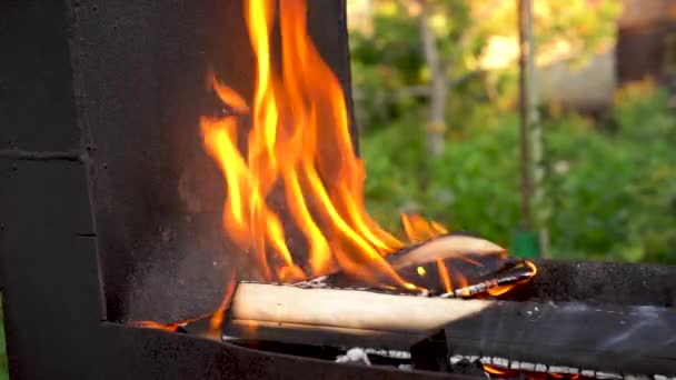 Vídeo Fuego Parrilla Preparación Carbones Para Barbacoa Naturaleza Una Casa — Vídeo de stock