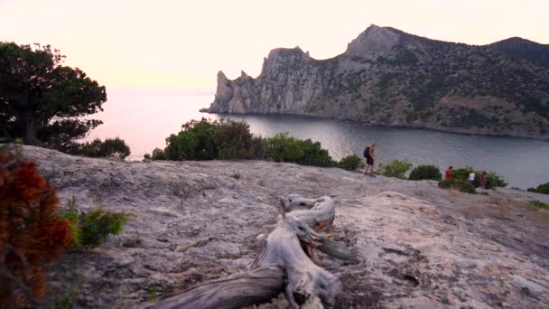 Beau Paysage Marin Avec Des Montagnes Crimée Coucher Soleil Vue — Video