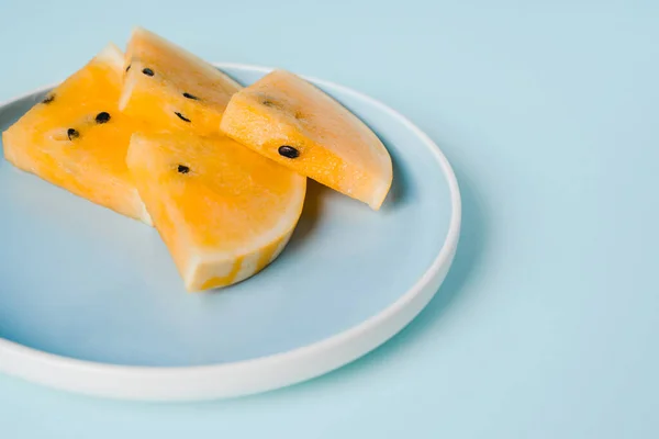 Exotic Yellow Watermelon Blue Background — Stock Photo, Image