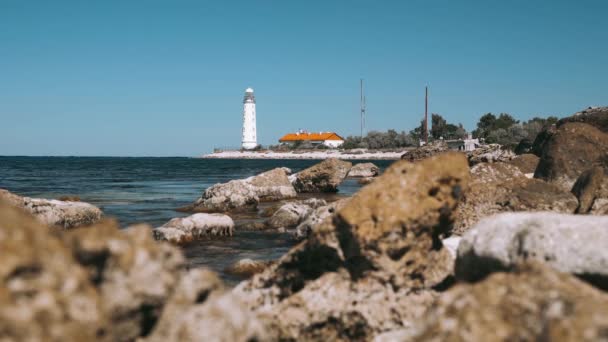 Vídeo Hermoso Paisaje Marino Con Faro Chersonesos Crimea — Vídeos de Stock