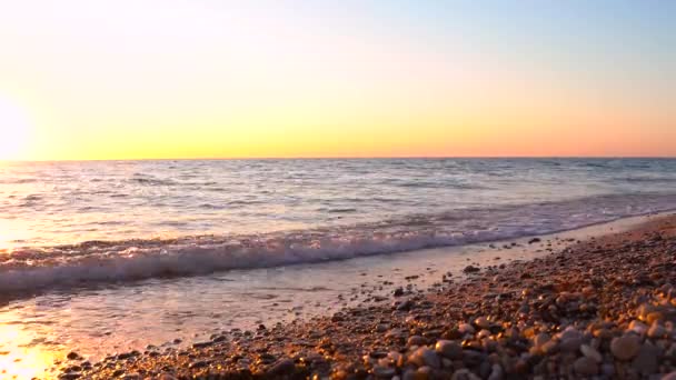 Video Waves Beach Pebbles Sunset Sun Goes Water Concept Feeling — Stock Video